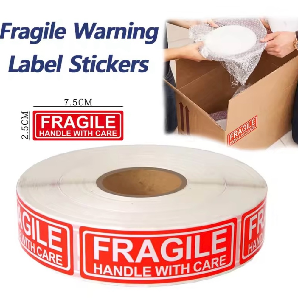 500 “Fragile – Handle With Care” Stickers Red Warning Labels Shipping Supplies